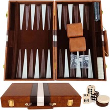 XXL Backgammon Schachspiel Holz Spielbrett 56 x 46 cm klappbar Dame Schach
