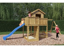 Spielturm Stelzenhaus Spielhaus Fungoo mit Schaukel Kletterwand Sandkasten
