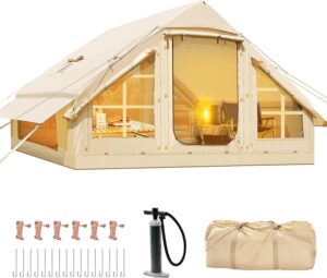 H& ZT Aufblasbares Zelt für Camping 6 Personen Zelt mit Luftpumpe Kaminöffnung