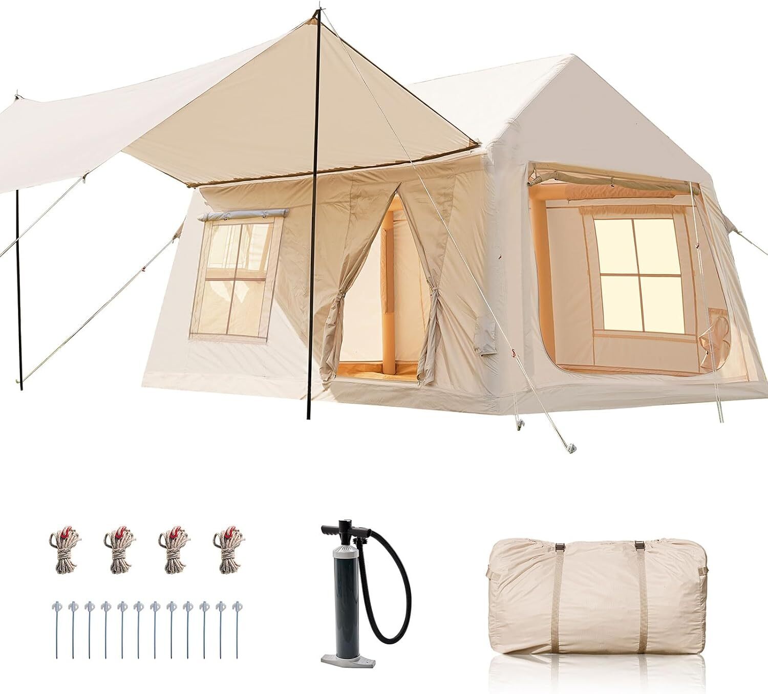 Begonia.K 8 10 Personen Aufblasbares Zelt 2 Raum Mit Vordach Air Glamping Zelte