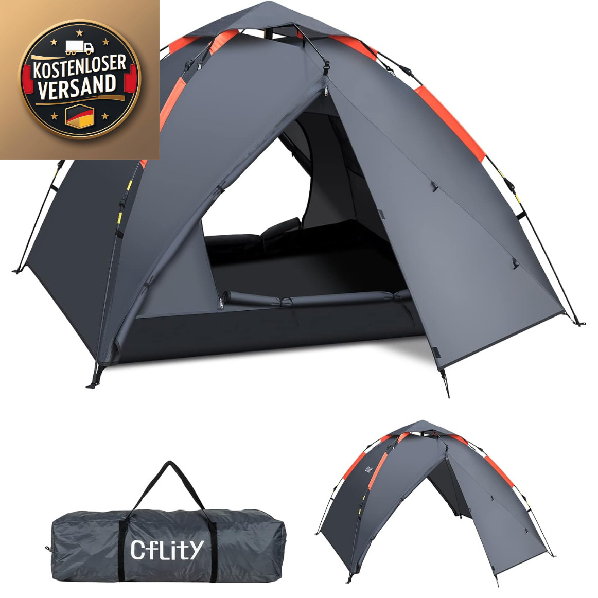 3 Personen Zelt Automatisch 4 Saisons Zelt mit 2 Erweiterungen