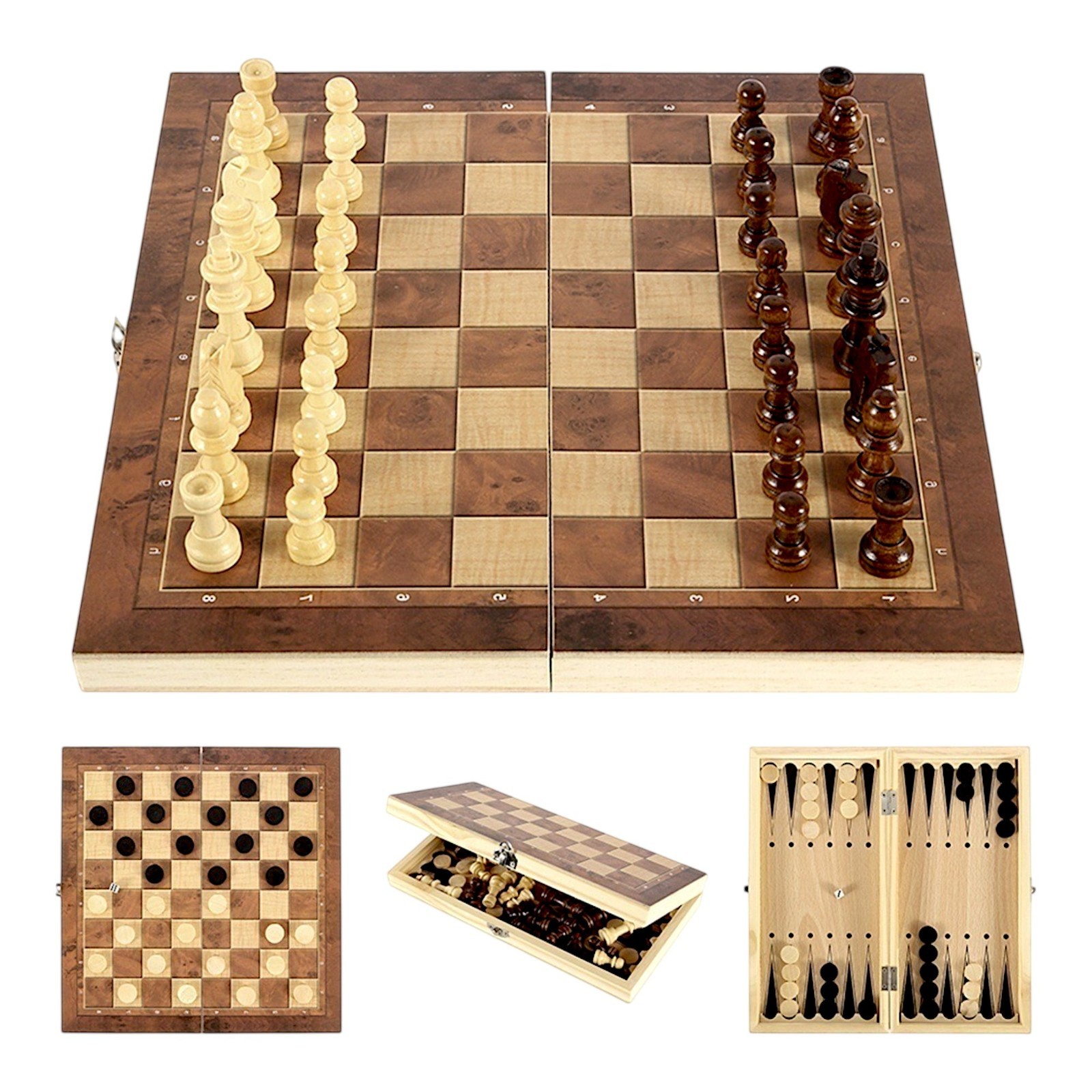 3 in1 Schach Backgammon Dame Brettspiele aus Holz Spiel Nardy Nardi