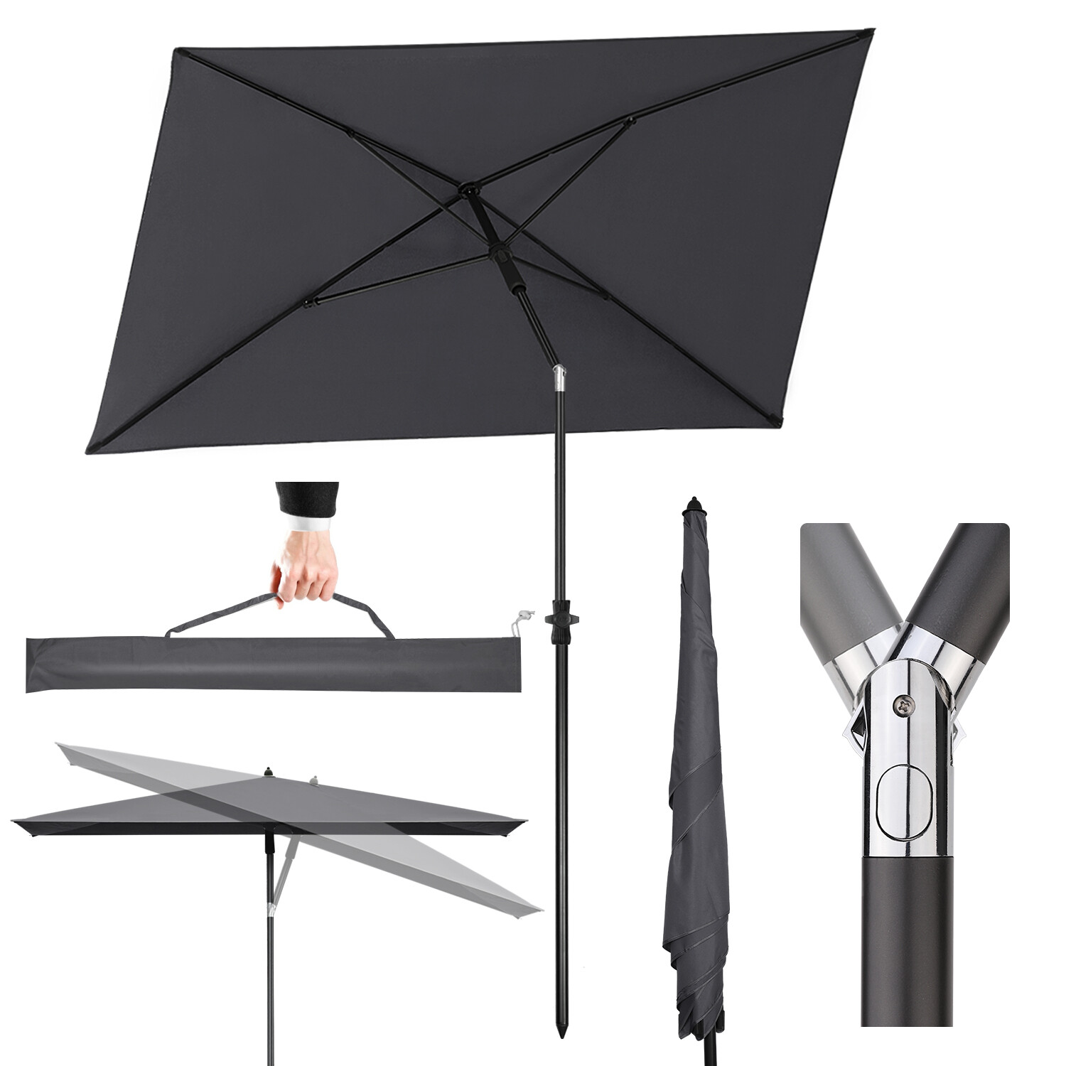 Sonnenschirm Rechteckig Balkon Knickbar mit Schutzhülle Sonnenschutz