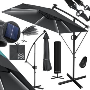 KESSER® Ampelschirm Sonnenschirm Led Solar Gartenschirm Ø250cm Kurbel Schirm