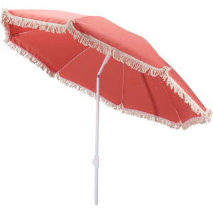 Sonnenschirm mit Fransen Mediterran Koralle neigbar UV Schutz 30+ Tasche