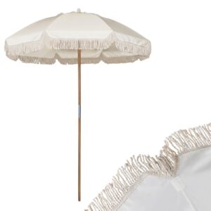 Garten Sonnen Schirm creme Holz Stock Balkon Terrasse UV 50+ Schutz