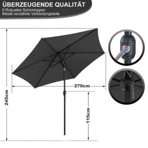 Sonnenschirm LED Gartenschirm Terrasse CampingSchirm UV Schutz Solar Ø2.