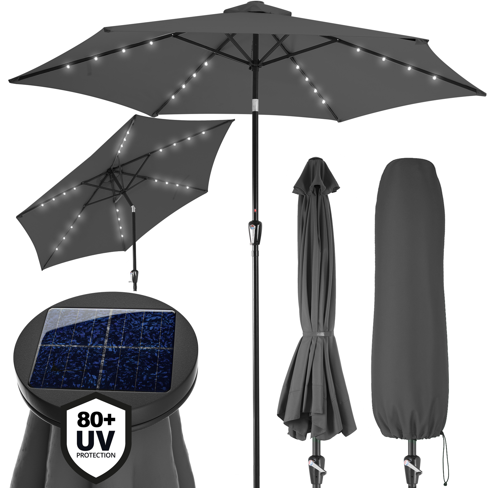 KINGSLEEVE® Sonnenschirm Marktschirm Gartenschirm LED Beleuchtung Solar