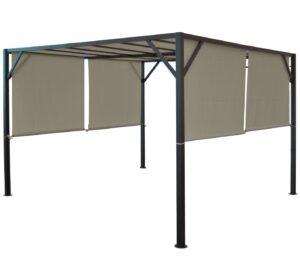 Pergola Pavillon Terrassenüberdachung ohne Betonieren Schiebedach taupe