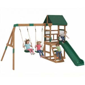 Spielturm Klettergerüst Schaukelgestell mit Rutsche 2 Schaukeln Kletterwand