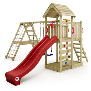 WICKEY Spielturm Klettergerüst RocketFlyer Holzdach mit Schaukel & Rutsche