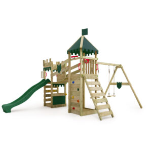 FATMOOSE Spielturm Ritterburg RiverRun mit Kletterwand Schaukel & Rutsche