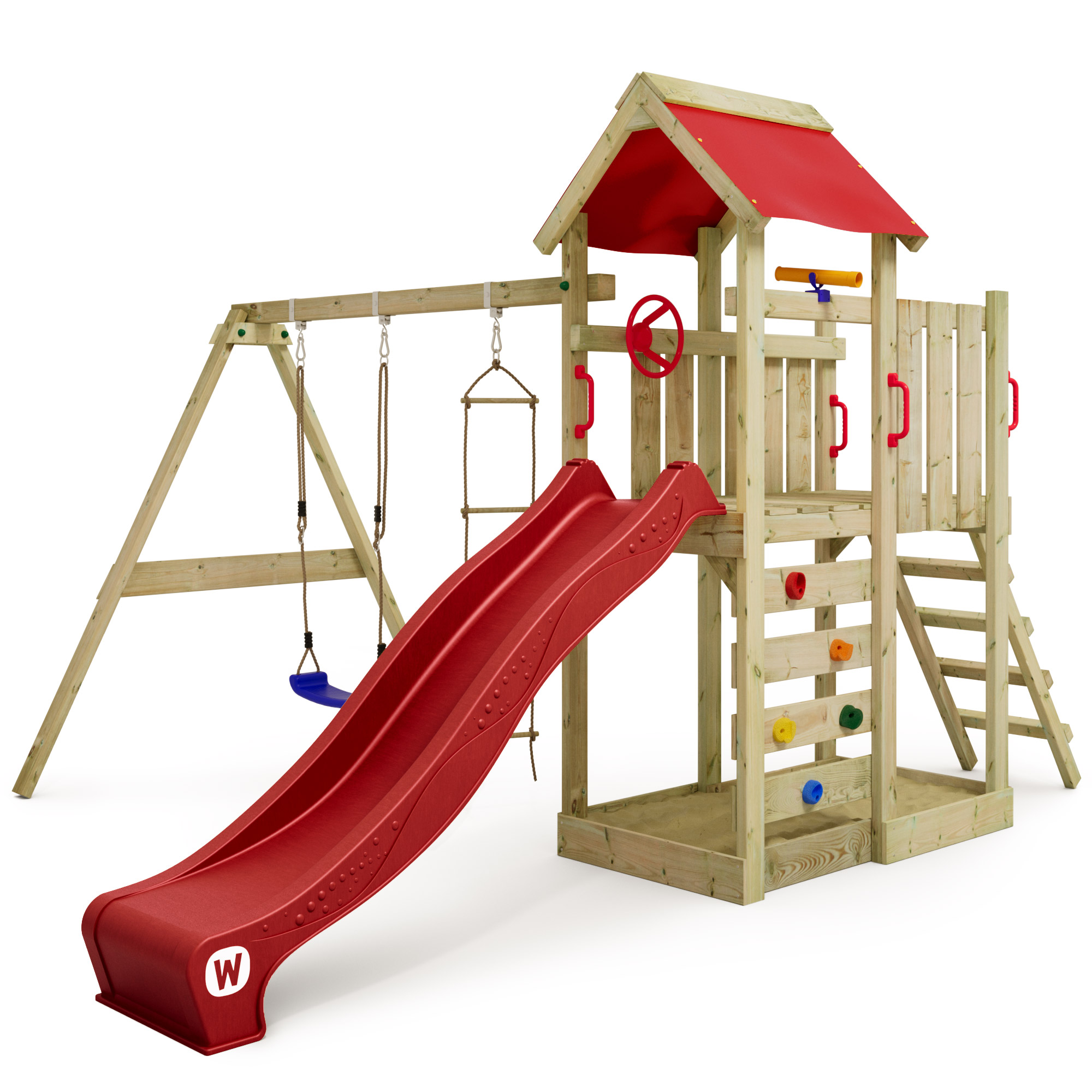 WICKEY Spielturm Klettergerüst MultiFlyer mit Schaukel Rutsche & Kletterwand