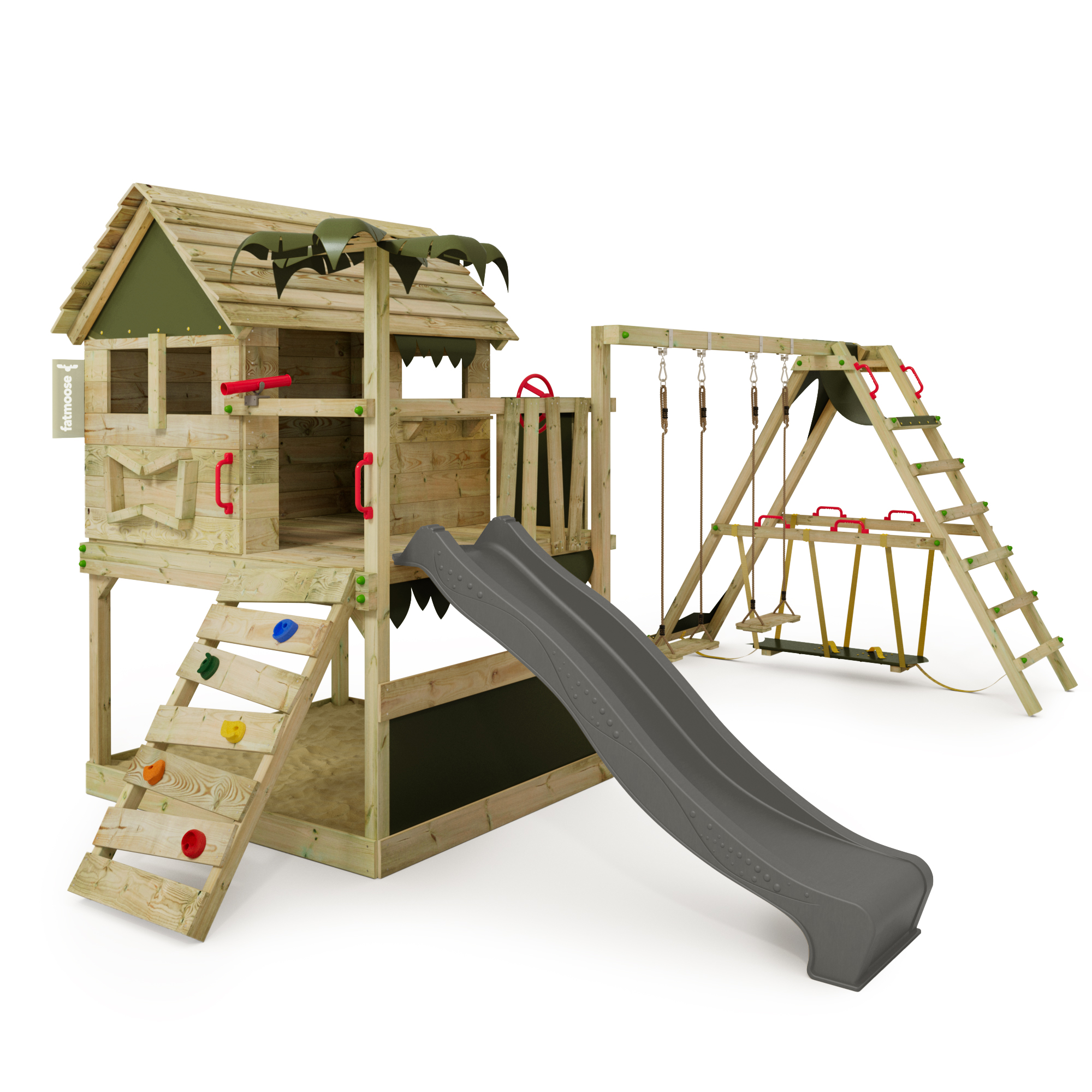 FATMOOSE Spielturm Klettergerüst Tikataka mit Surfanbau Sandkasten & Rutsche