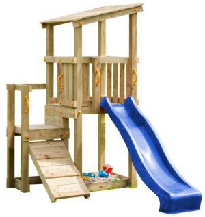 Spielturm CASCADE Rutsche Kletterrampe Spielhaus Holz Kletterturm Stelzenhaus