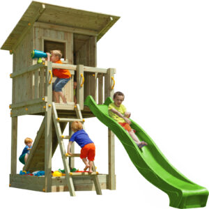 Spielturm BEACH HUT Rutsche Rampe m. Seil Holzturm Outdoorspielplatz Kletterturm