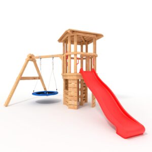 BIBEX Spielturm Ritterburg R120 mit Nestschaukel und Rutsche Klettergerüst