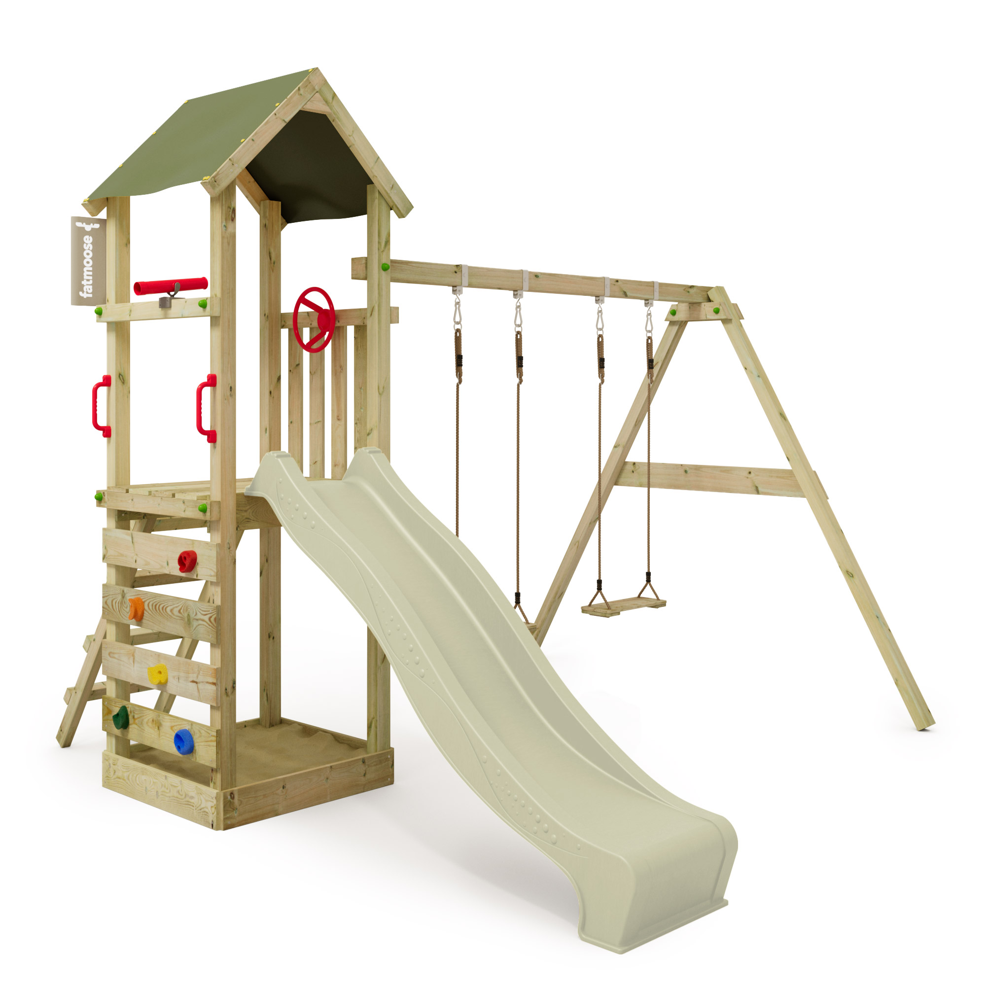 FATMOOSE Spielturm Klettergerüst KiwiKey Kick XXL mit Sandkasten & Rutsche