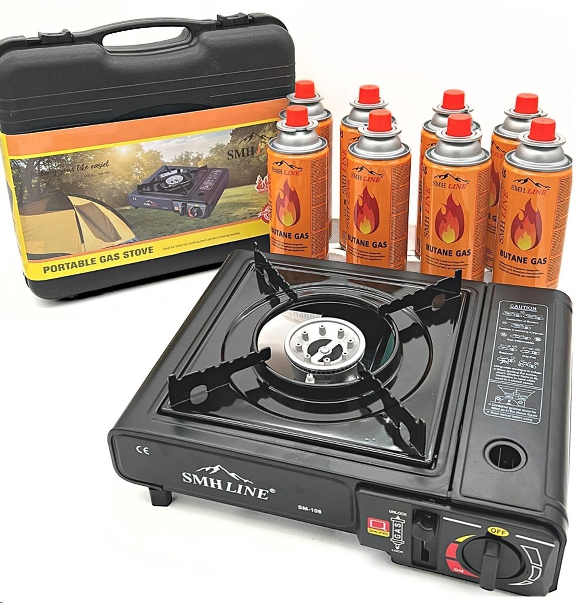 Campingkocher Gaskocher + 8x Butangas Gaskartusche 227g Herd Outdoor Tischgrill