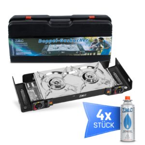 Doppel Kartuschenkocher 2 flammig Outdoor Gas Campingkocher + 4x Gaskartuschen