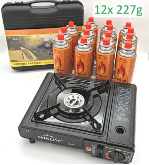 Campingkocher Gaskocher + 12x Butangas Gaskartusche 227g Herd Outdoor Tischgrill