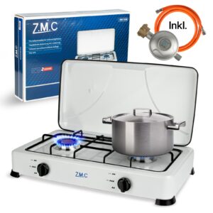 ZMC Gaskocher Campingkocher 2 flammig inkl. Schlauch und Regler 2 2 kW 50 mBar