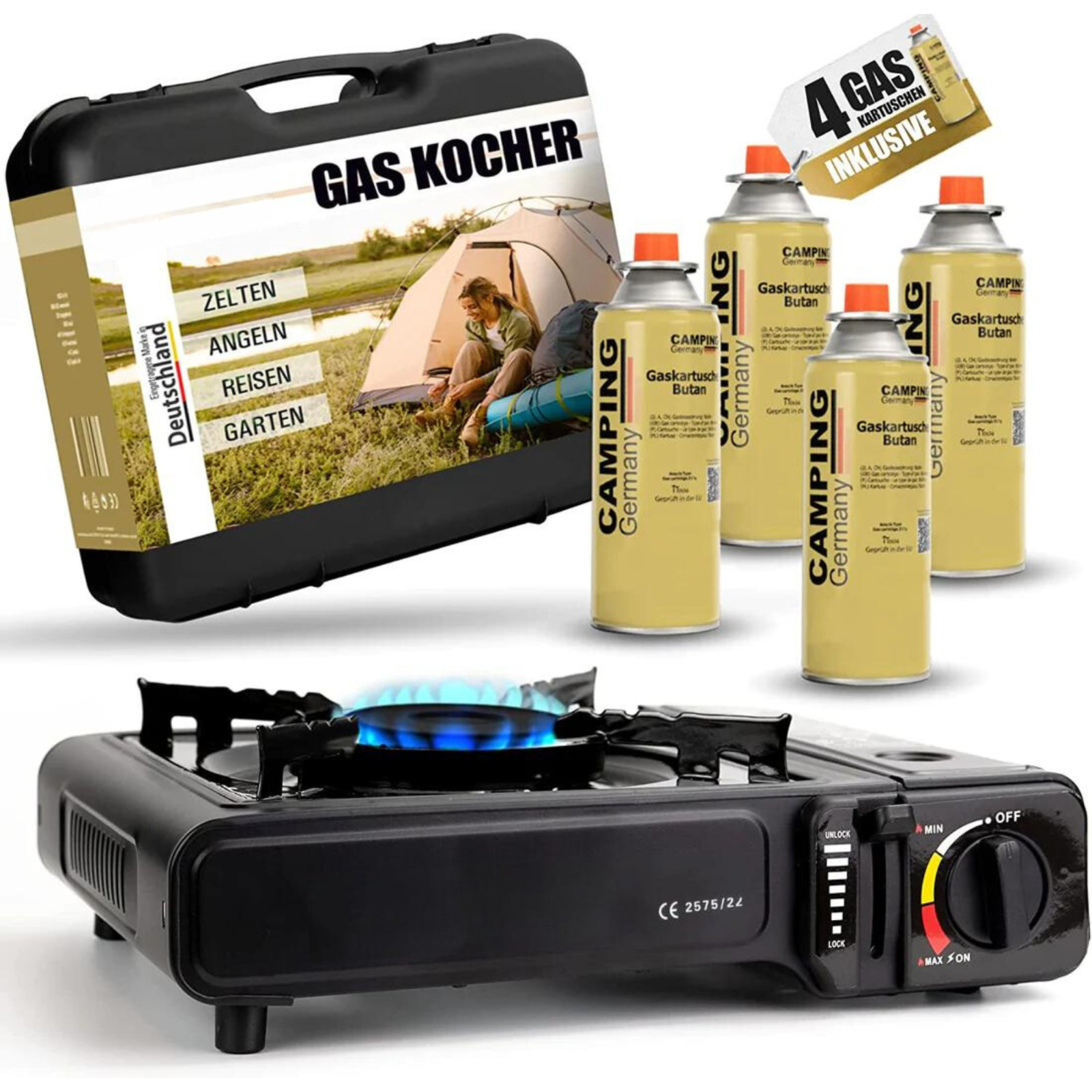 Magnum® Gaskocher mit 4 Kartuschen 227 g Campingkocher mit Gaskartuschen
