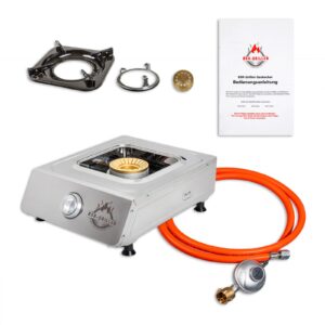 Edelstahl Propan Gaskocher 1 flammig 5 5 KW mit Piezo Zündung Turboeffekt