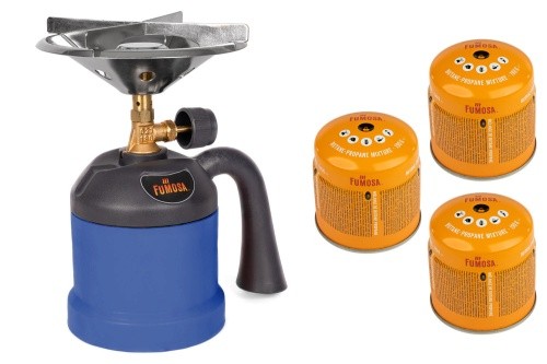 FUMOSA Campingkocher inkl. 3 Stechkartuschen Kocher Herd Outdoor Gaskocher