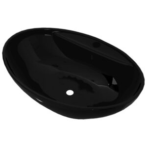 Keramik Waschbecken Hahnloch/Überlaufloch oval Handwaschbecken Aufsatz