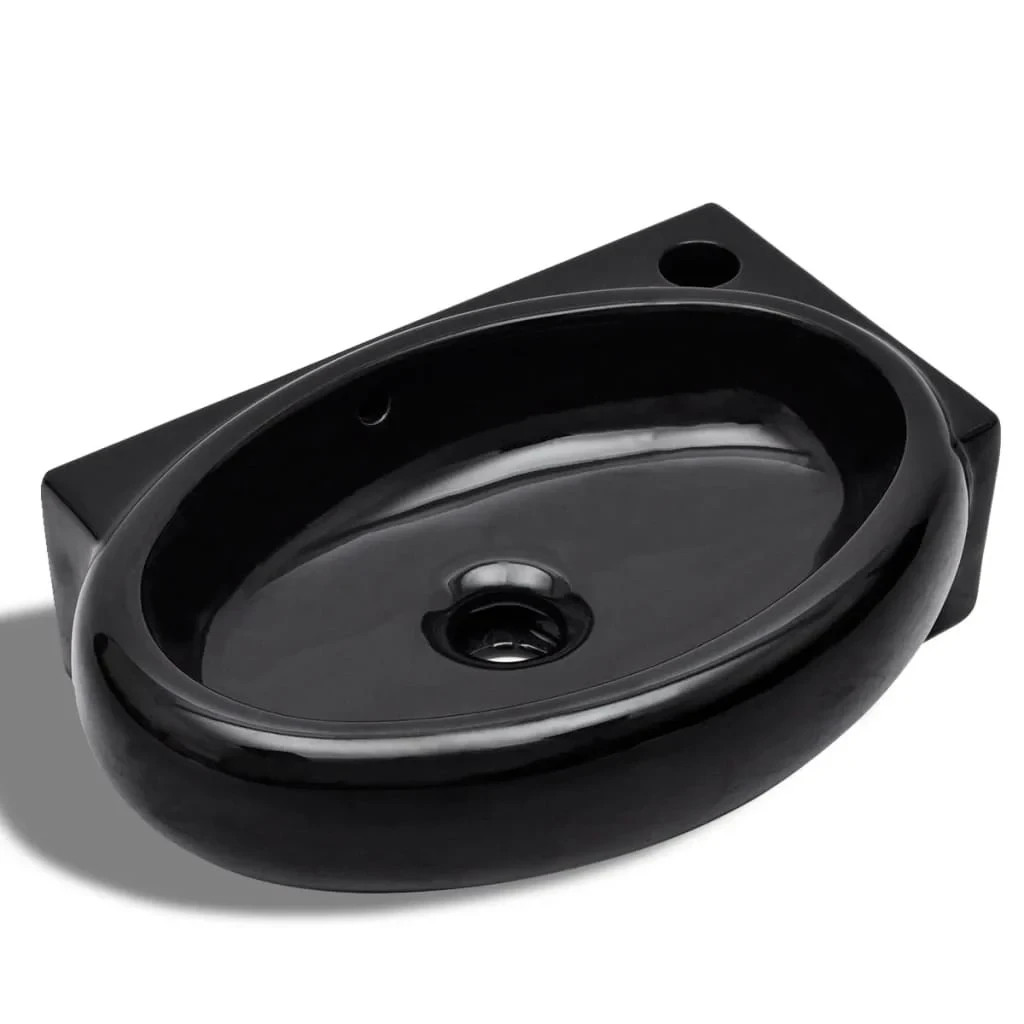 Keramik Waschbecken Badezimmer Wandwaschbecken Mit Hahn / Überlaufloch Schwar
