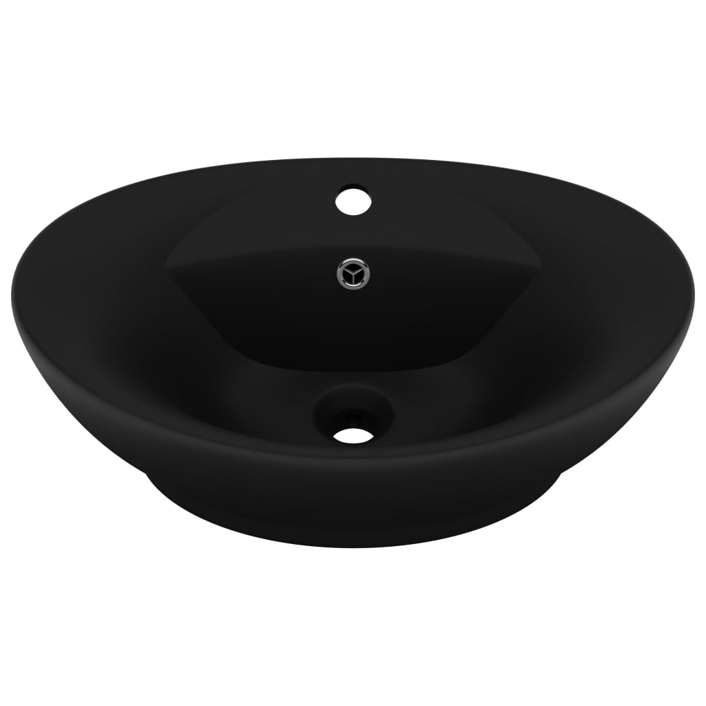 Luxus Waschbecken m. Überlauf Matt Keramik Waschschale Oval Waschtisch