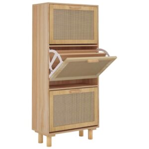 Schmaler Schuhschrank mit natürlicher Rattanfront und 3 Klappfächern