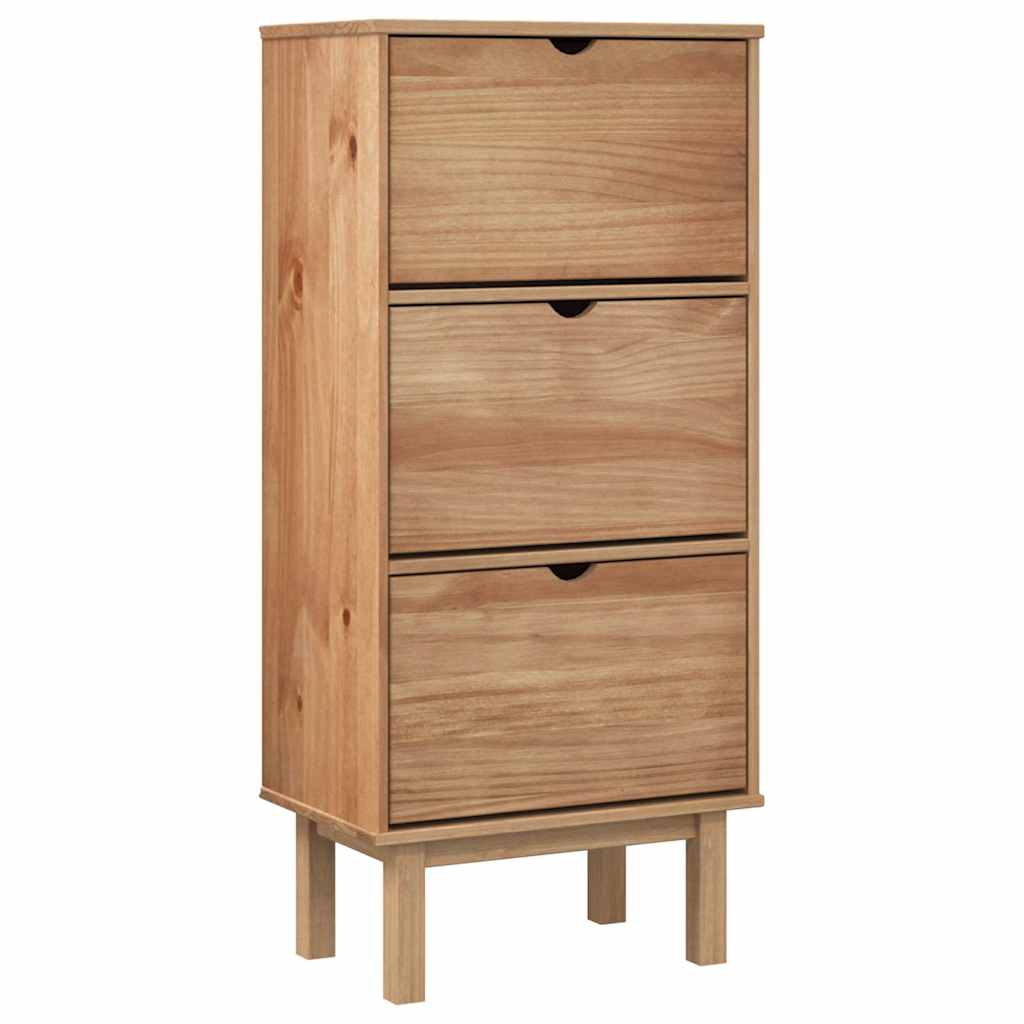 Kompakter Schuhschrank mit Klappfächern aus massivem Holz