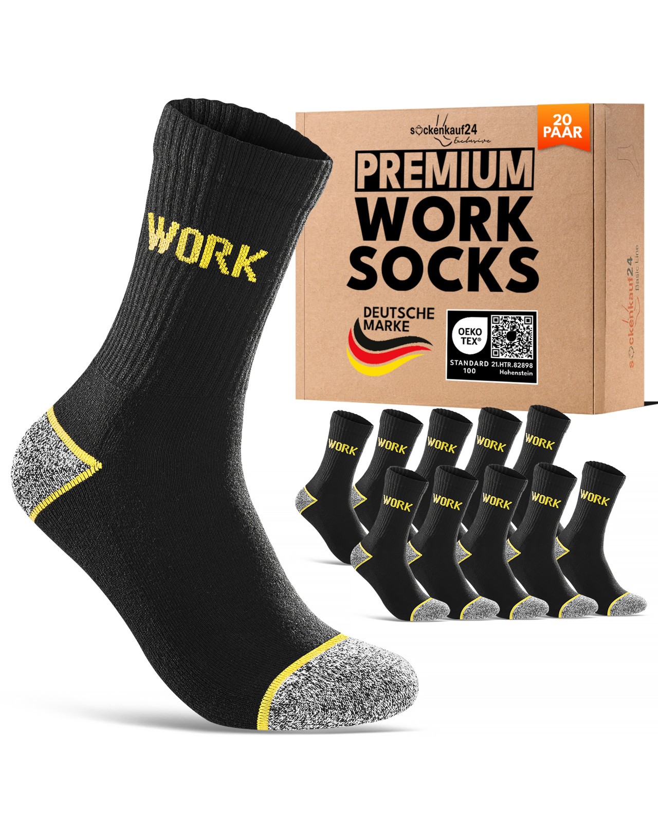 Premium Arbeitssocken Herren WORK Socken Baumwolle Schwarz 5 10 20 Paar