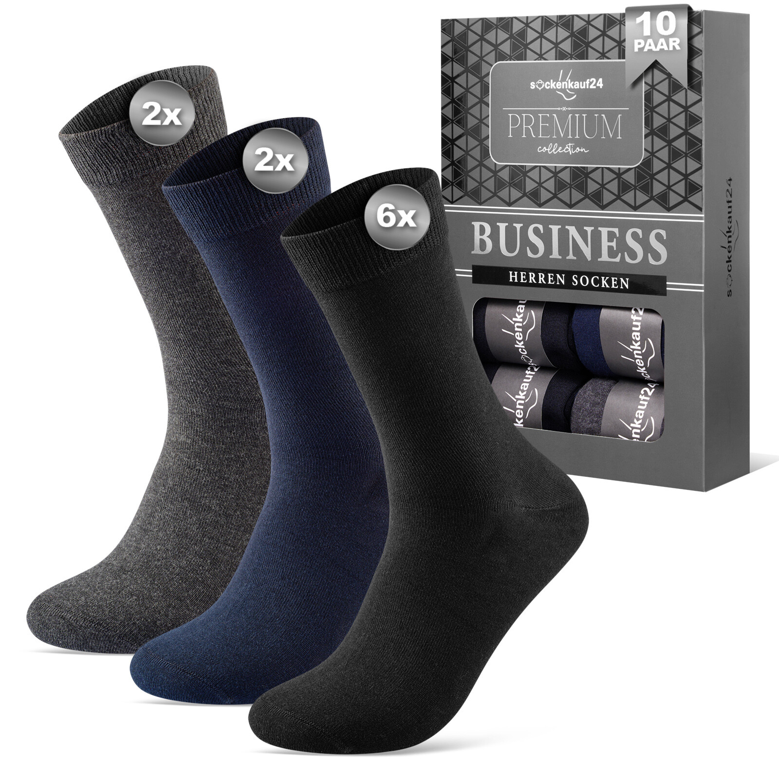 Socken Herren Business Schwarz Baumwolle mit Komfortbund ohne Naht Atmungsaktiv