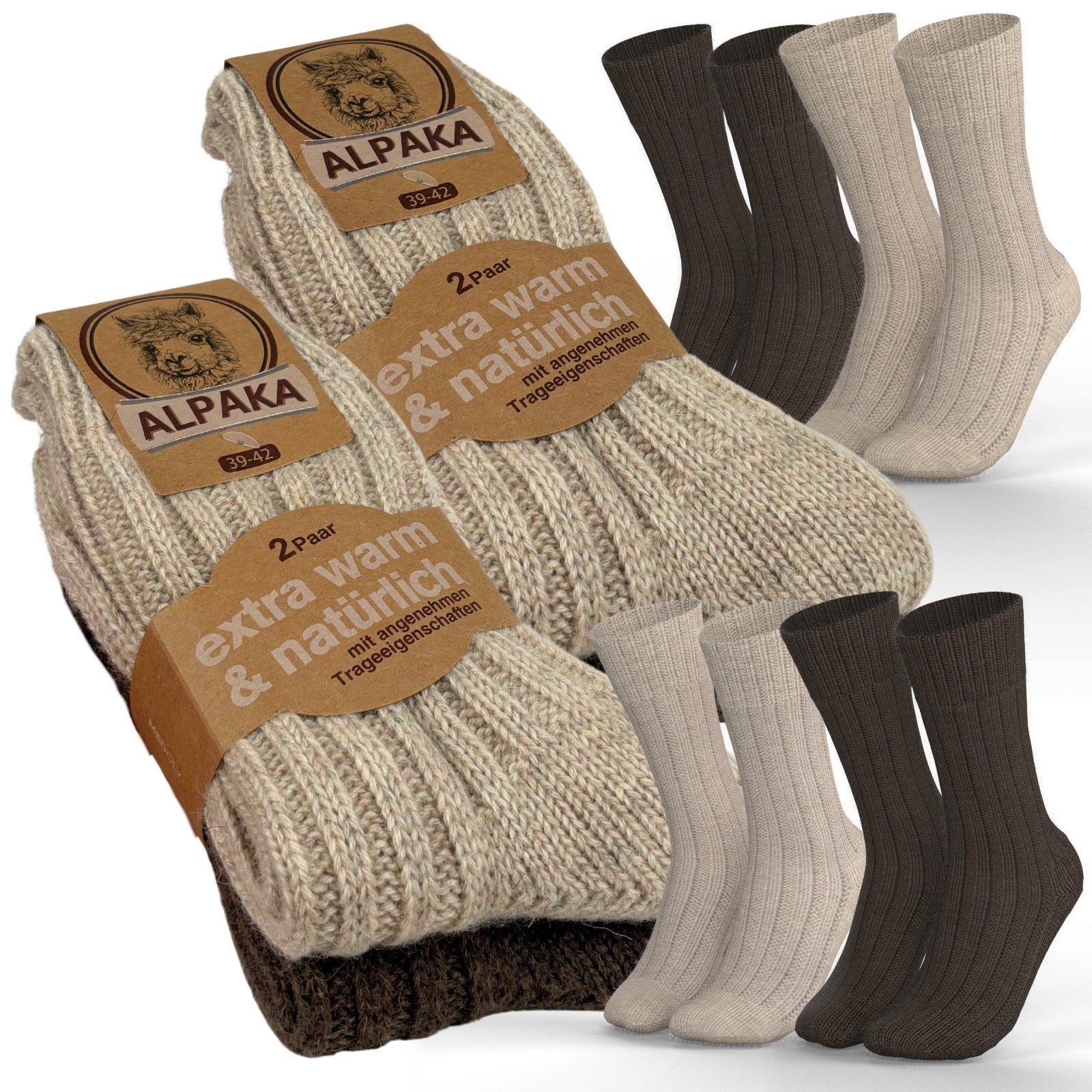 4 Paar Alpaka Socken Warme Wintersocken Damen Herren Wollsocken Strümpfe Wolle