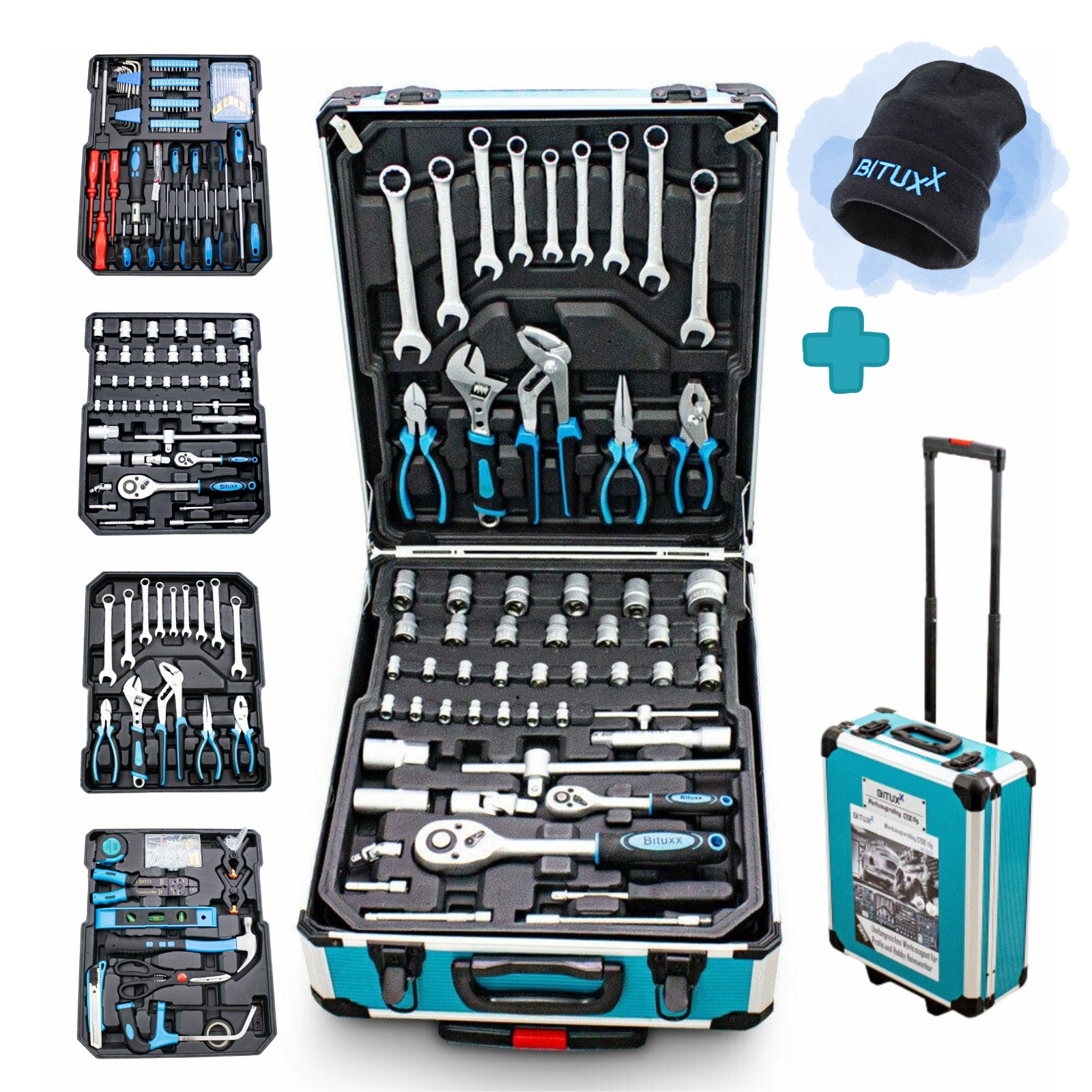 Werkzeugkoffer 1200 tlg Werkzeugtrolley + Mütze Bituxx Geschenkidee
