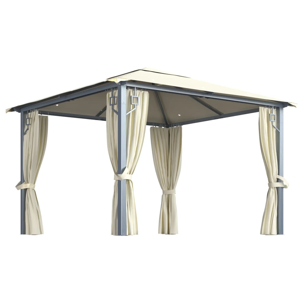 Eleganter Pavillon mit Vorhängen und Solarbeleuchtung für Garten und Terrasse
