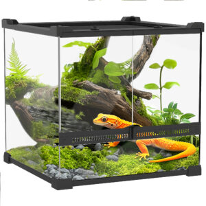 Terrarium für Reptilien Glasterrarium 34L mit Frontbelüftung Schwarz