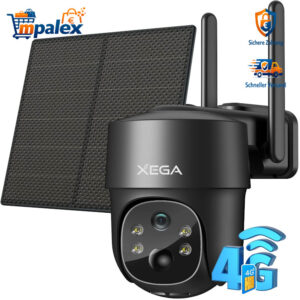 Xega 4G LTE Überwachungskamera Solar 2K 3MP PTZ SIM Kabellos Akku Nachtsicht