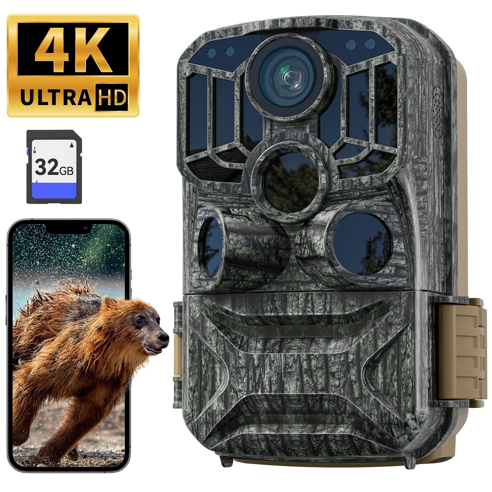 Wildkamera Jagdkamera 48MP WLAN Bluetooth Bewegungsmelder Nachtsicht 32G IP66