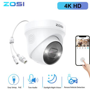 ZOSI 8MP Außen POE Überwachungskamera Audio AI Personen Auto Erkennung Spotlight