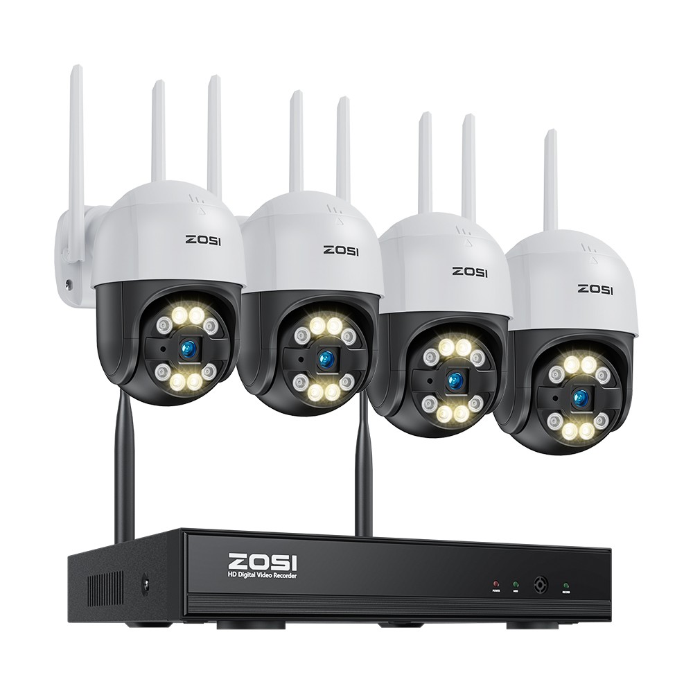 ZOSI 3MP Funk Überwachungskamera Set Aussen 8CH NVR ohneHDD WLAN PTZ Dome Kamera