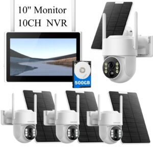 CAMCAMP 4MP Solar Funk Überwachungskamera Set Wlan Kamera 10'' Monitor NVR+500GB