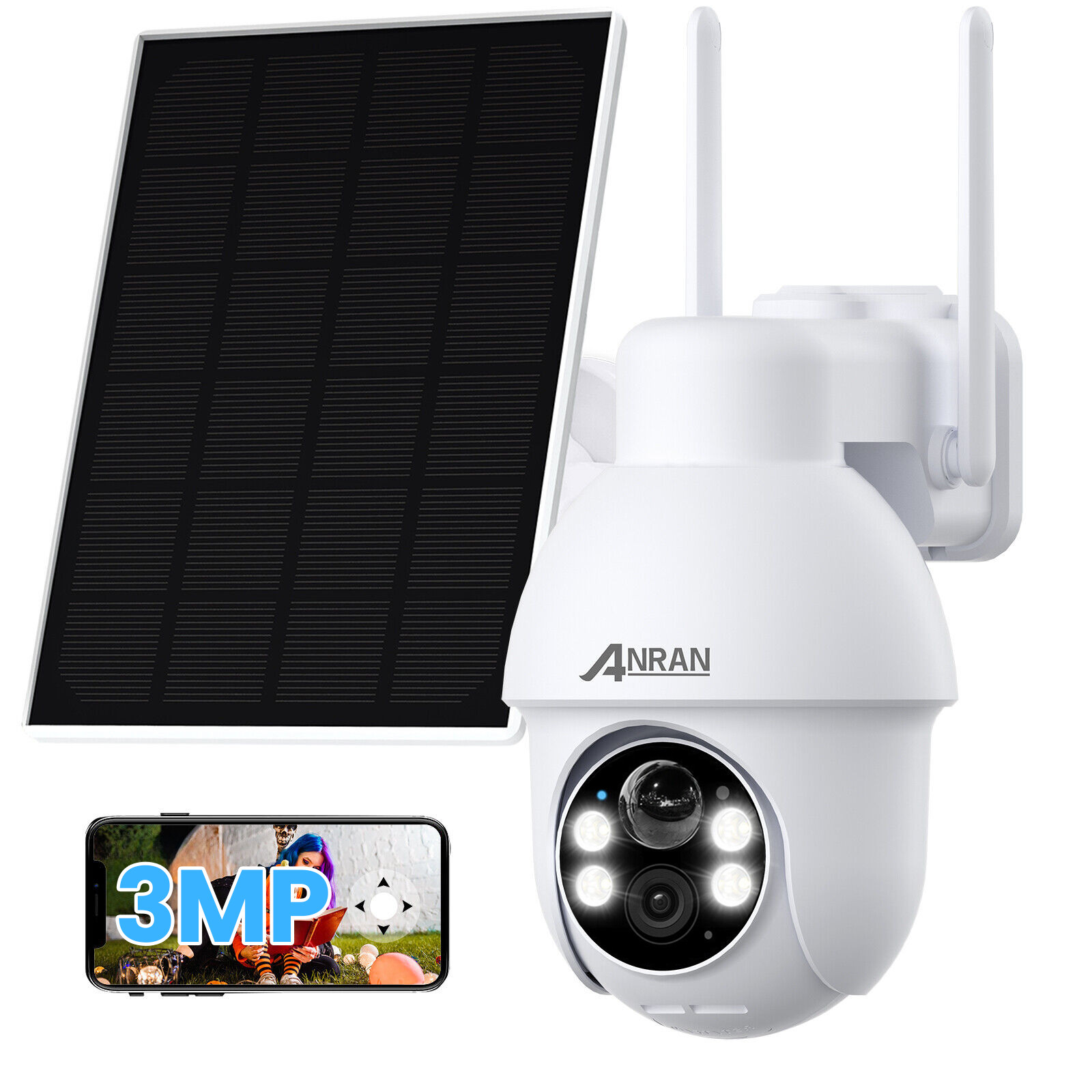 ANRAN 3MP Überwachungskamera Aussen WLAN 2 4GHz PTZ Kamera Outdoor Soalr Akku HD