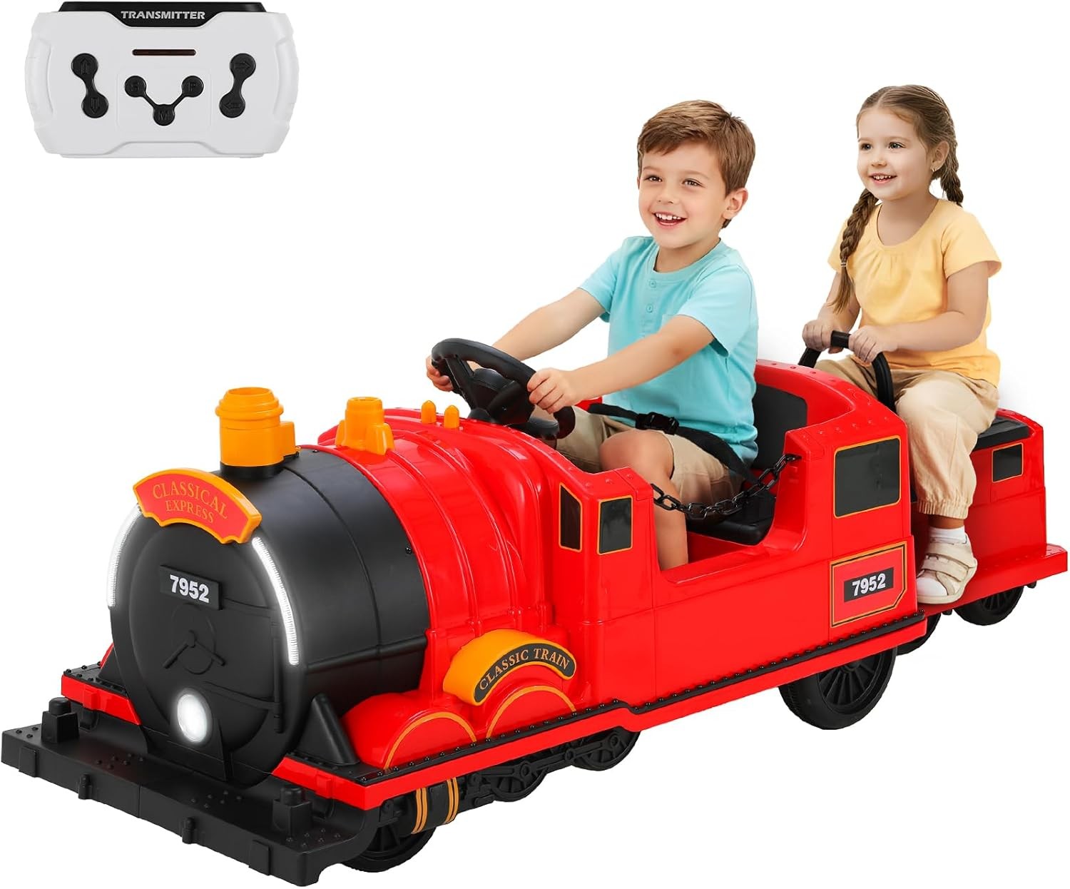 12V Elektro Zug mit Zugwaggon Kinder Elektroauto Elektrofahrzeug LED Beleuchtung