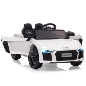 12V Audi R8 Kinder Elektroauto Fernbedienung Federung LED Musik Hupe Weiß