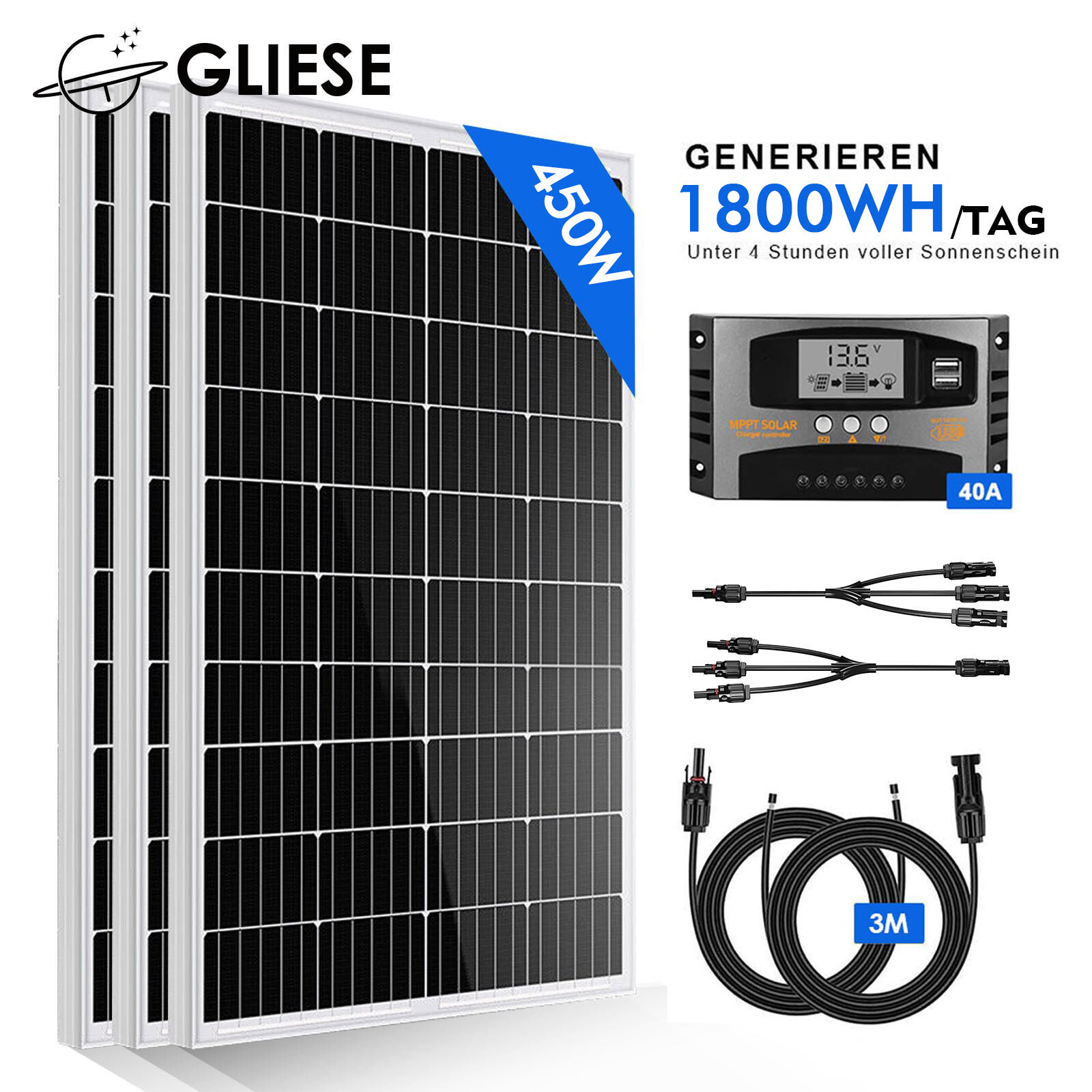 450W 12V Solar Set Solarpanel Solaranlage Inselanlage Garten Camping Solarmodul