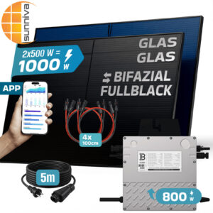 SUNNIVA® Balkonkraftwerk 1000W/800W Solaranlage BENY BIFAZIAL FULLBLACK
